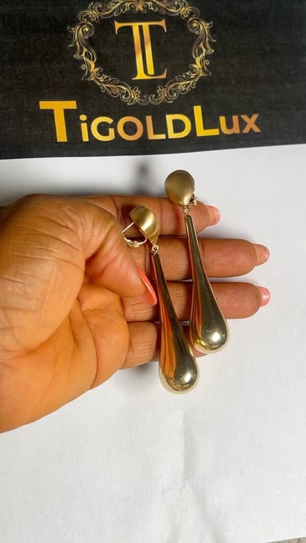 Long Dropped Ball 18 carat gold earrings with Clip on for all Occasions - Image 2