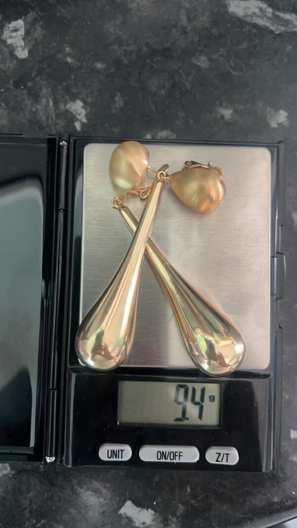Long Dropped Ball 18 carat gold earrings with Clip on for all Occasions - Image 4