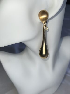 Long Dropped Ball 18 carat gold earrings with Clip on for all Occasions