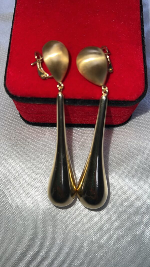 Long Dropped Ball 18 carat gold earrings with Clip on for all Occasions - Image 3