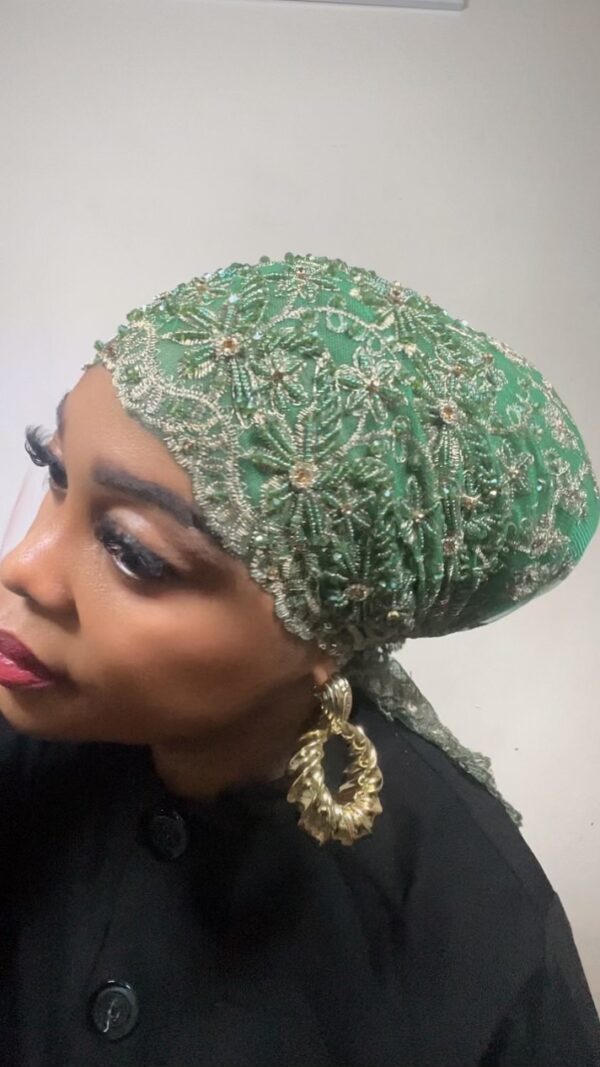 Luxury Lace Stoned Turban Scarves with Elastic to the back in different Colours - Image 5