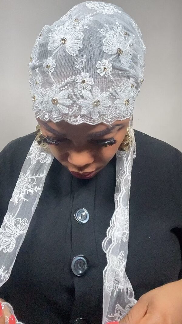 Luxury Lace Stoned Turban Scarves with Elastic to the back in different Colours - Image 7