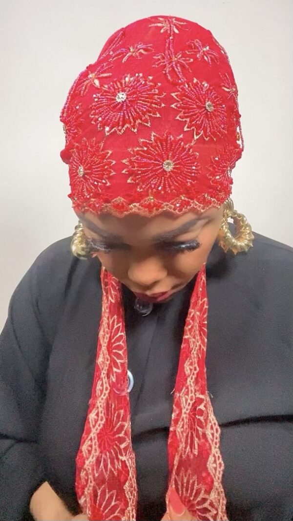 Luxury Lace Stoned Turban Scarves with Elastic to the back in different Colours - Image 3