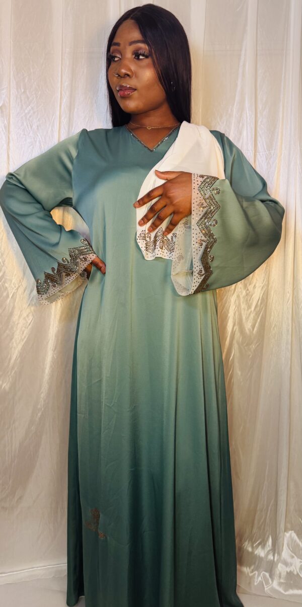 Stoned Hand Dress Jalabiya with Matching  Scarf - Image 2