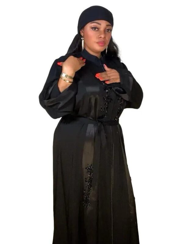 FAD COLLECTION 3 PIECES LUXURY OPEN SILK ABAYA WITH Belt - Image 4