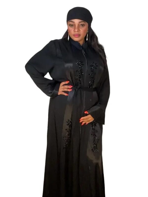 FAD COLLECTION 3 PIECES LUXURY OPEN SILK ABAYA WITH Belt - Image 2