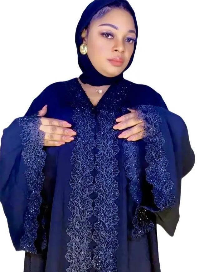 Black Lace Abaya with Stones on an 100% Quality Material, comes with Scarf - Image 3