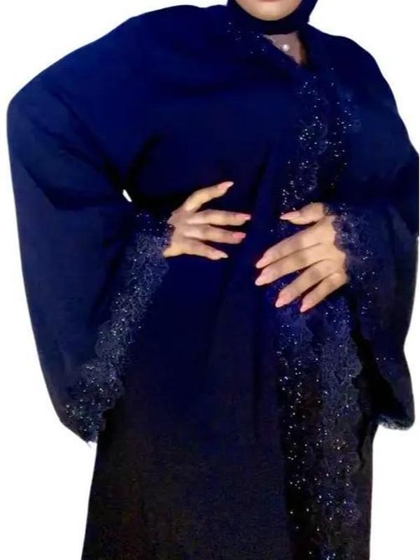Black Lace Abaya with Stones on an 100% Quality Material, comes with Scarf - Image 2