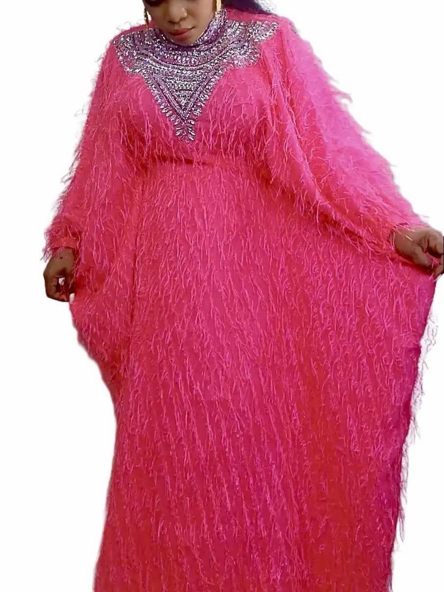 Luxury By Ti Beaded Abaya with Inner Belt & Scarf in Pink & Coffee Brown Elegant Design Available in Different Sizes - Image 5