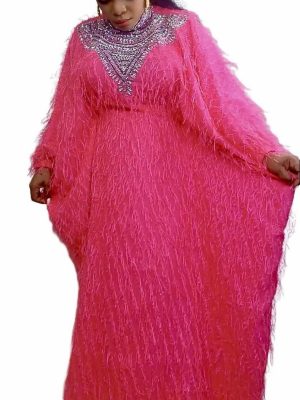 Luxury By Ti Beaded Abaya with Inner Belt & Scarf in Pink & Coffee Brown Elegant Design Available in Different Sizes