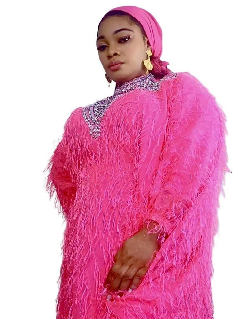 Luxury By Ti Beaded Abaya with Inner Belt & Scarf in Pink & Coffee Brown Elegant Design Available in Different Sizes - Image 2