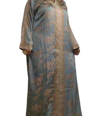 Luxury By Ti Jalabia Abaya Dress in Ocean Green & Yellow with Lace and Stones for Women Elegant Versatile for Special Occasions