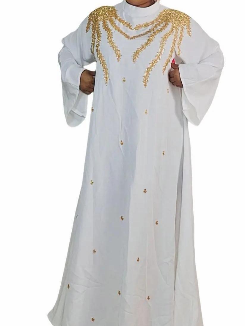 Simple Beaded Abaya with Scarf - Image 2