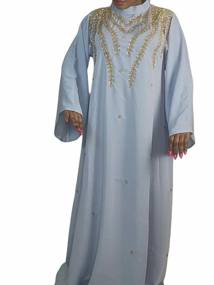 Simple Beaded Abaya with Scarf - Image 6