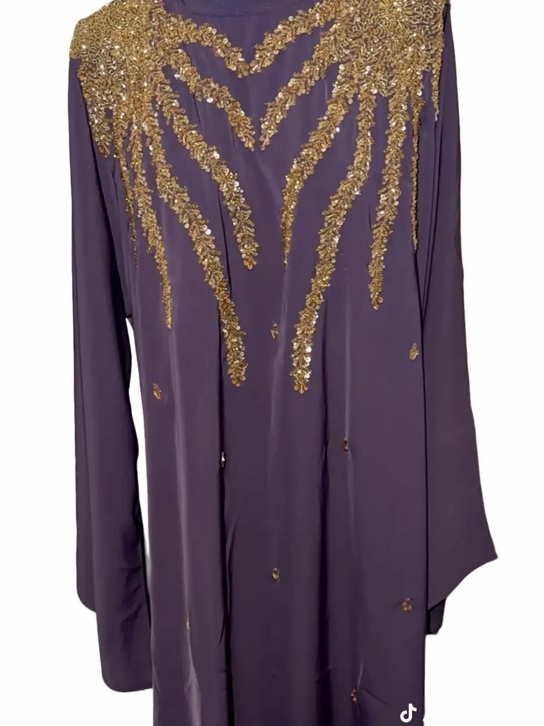 Simple Beaded Abaya with Scarf - Image 3