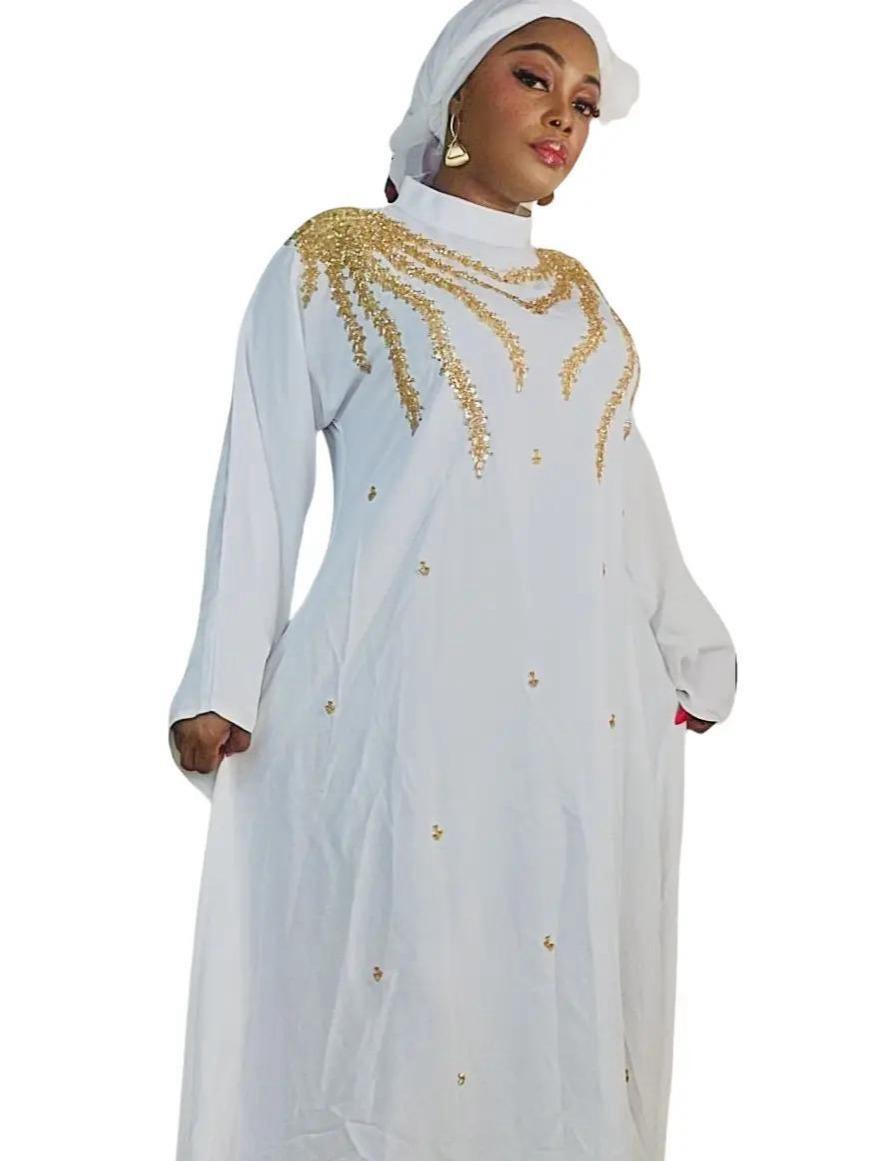 Simple Beaded Abaya with Scarf - Image 5