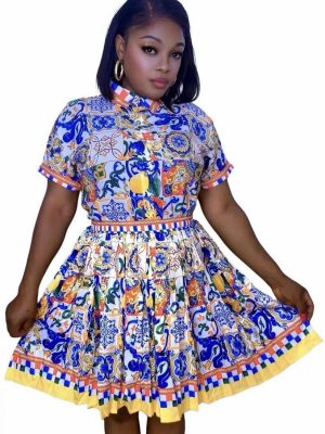 Beautiful Pleated skirt with short sleeve  shirt, comes in 3 touch of colours, perfect for summer and all special occasion.