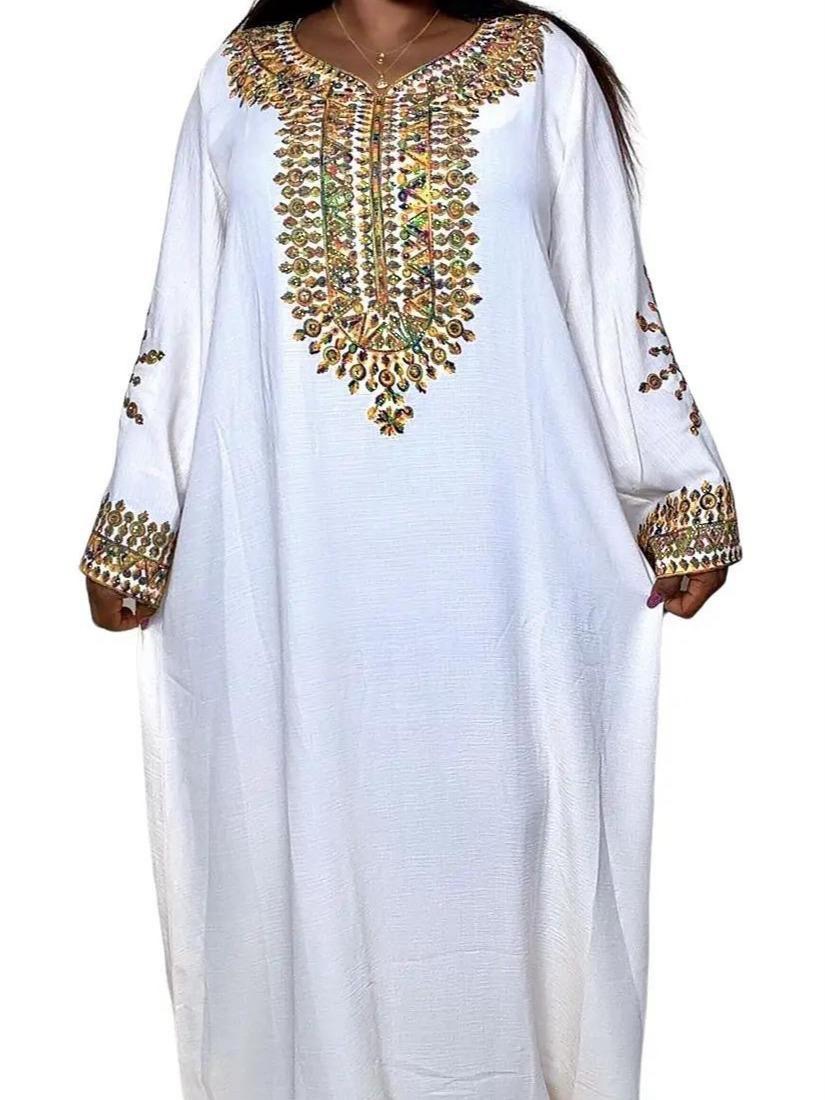 Shafeerah Kuwait Luxury Kaftan with Scarf Colour Embroidery Stones on Neck and Hands Perfect for All Occasions