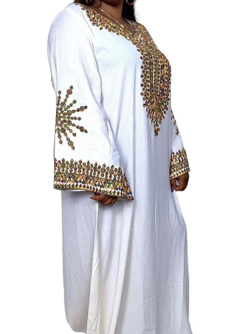 Shafeerah Kuwait Luxury Kaftan with Scarf Colour Embroidery Stones on Neck and Hands Perfect for All Occasions - Image 4