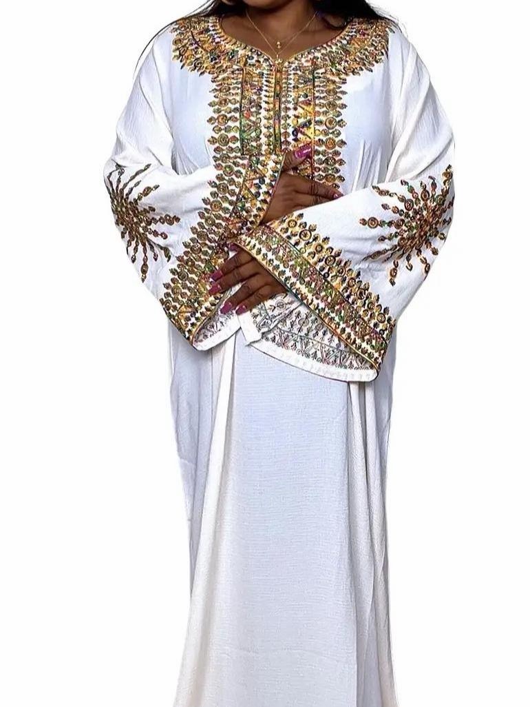 Shafeerah Kuwait Luxury Kaftan with Scarf Colour Embroidery Stones on Neck and Hands Perfect for All Occasions - Image 2