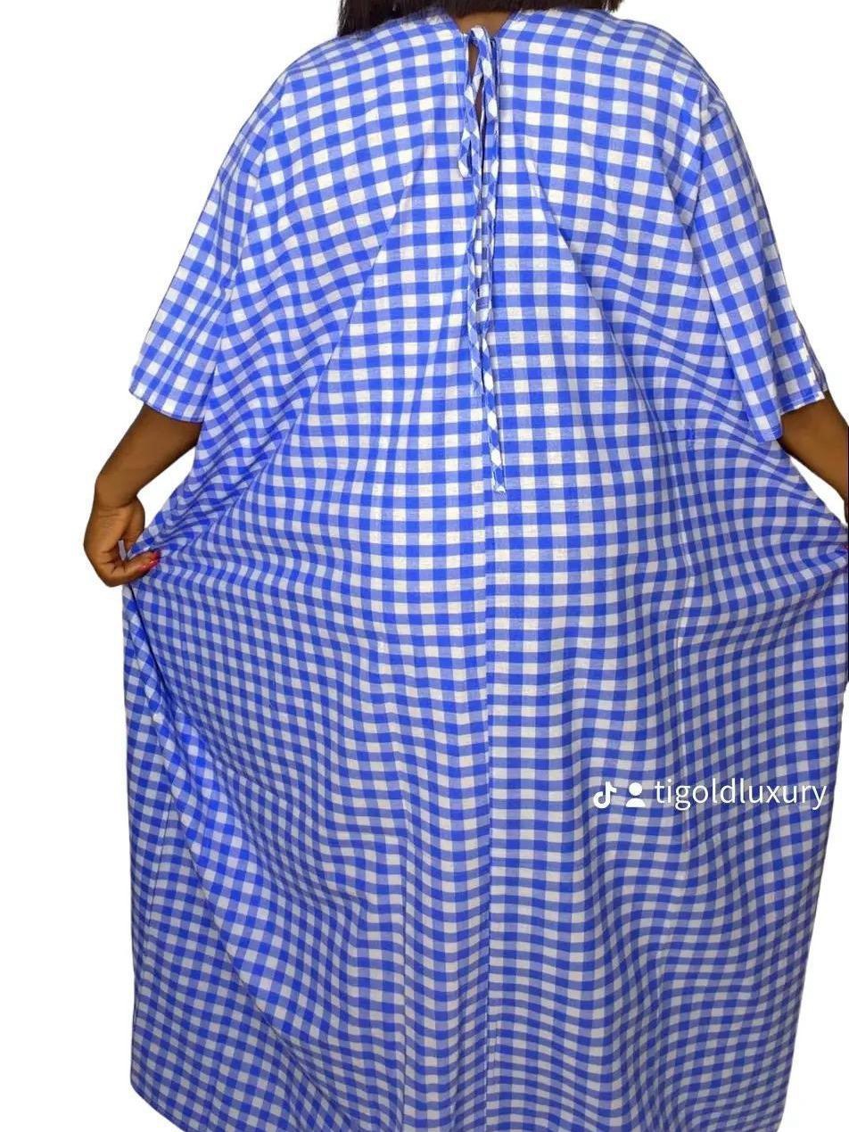 Beautiful Check and Jeans Summer Dresses with Patches and two side pockets, Rope to the back neck,V-neck dress, Perfect for the hot weather, come as a free Size. - Image 7