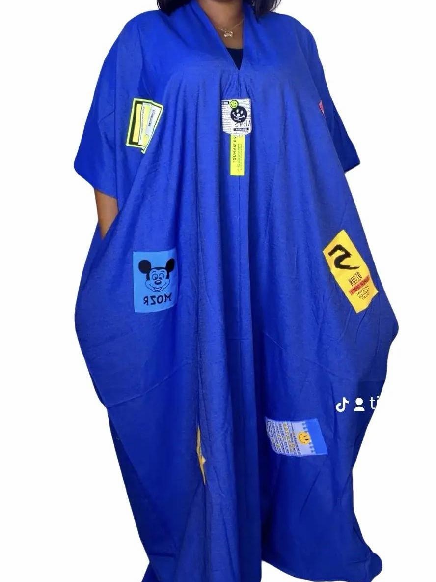 Beautiful Check and Jeans Summer Dresses with Patches and two side pockets, Rope to the back neck,V-neck dress, Perfect for the hot weather, come as a free Size. - Image 3