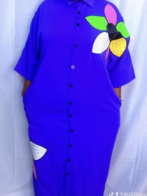 Flower Patches Shirt Dress with 2 side pockets, comes in two Colours